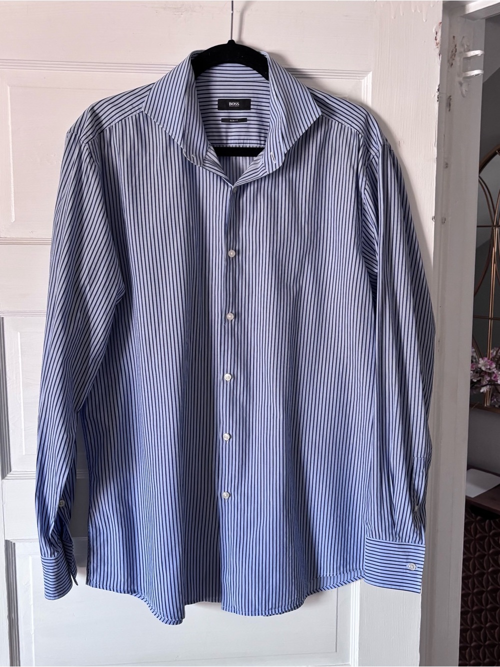 Hugo Boss Blue and White Stripe Dress Shirt